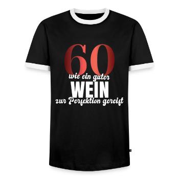 60.Geburtstag Wein Geschenk runder Geburtstag - Männer Kontrast-T-Shirt - Schwarz/Weiß - Vorne - AI Model Female 172 light (172cm) & AI Model Male 178 light (178cm)