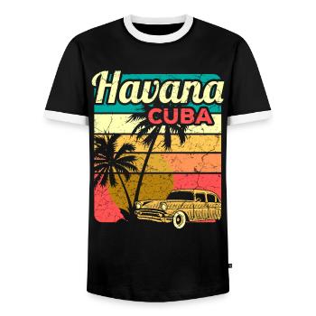 Cuba Caraïbes Vacances cubaines Vacances latines - T-shirt contrasté Homme - noir/blanc - Devant - AI Model Female 172 light (172cm) & AI Model Male 178 light (178cm)
