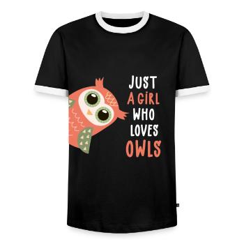 Just A Girl Who Loves Owls - girl owl saying - Men's Ringer Shirt - black/white - Front - AI Model Female 172 light (172cm) & AI Model Male 178 light (178cm)
