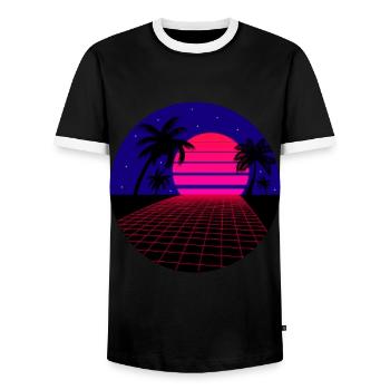 Aesthetic Vaporwave Grid Palme Sonne Geschenk - Männer Kontrast-T-Shirt - Schwarz/Weiß - Vorne - AI Model Female 172 light (172cm) & AI Model Male 178 light (178cm)