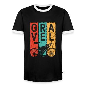 Vintage Gravel Bike | Bikepacking Cyclocross - Men's Ringer Shirt - black/white - Front - AI Model Female 172 light (172cm) & AI Model Male 178 light (178cm)