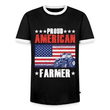 Proud American Farmer USA Flag Tractor Farm - Men's Ringer Shirt - black/white - Front - AI Model Female 172 light (172cm) & AI Model Male 178 light (178cm)