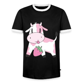 Strawberry Cow - Männer Kontrast-T-Shirt - Schwarz/Weiß - Vorne - AI Model Female 172 light (172cm) & AI Model Male 178 light (178cm)