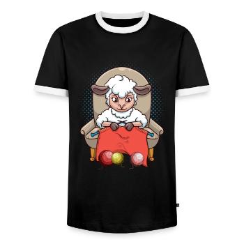 Sweet crochet knitting sheep animal lover - Men's Ringer Shirt - black/white - Front - AI Model Female 172 light (172cm) & AI Model Male 178 light (178cm)