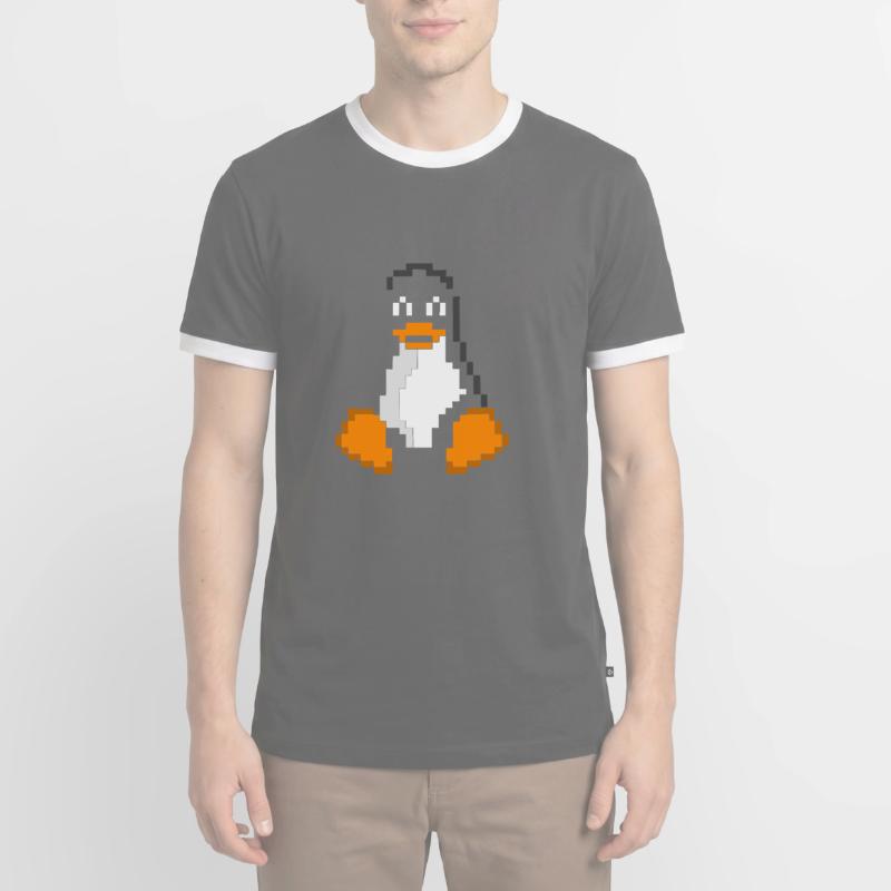 Linux Penguin Pixel Art Sys Admins Computer Hacker Men's Ringer Shirt