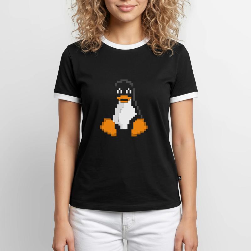 Linux Pinguin Pixel Art Sys Admins Computer Hacker Männer Kontrast-T-Shirt