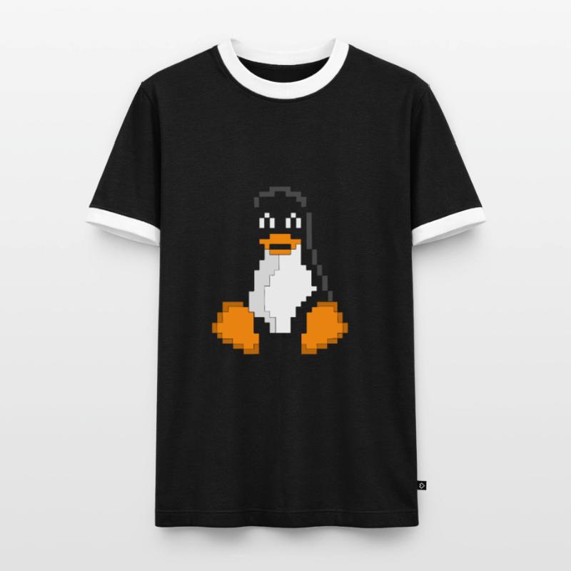 Linux Penguin Pixel Art Sys Admins Computer Hacker Men's Ringer Shirt