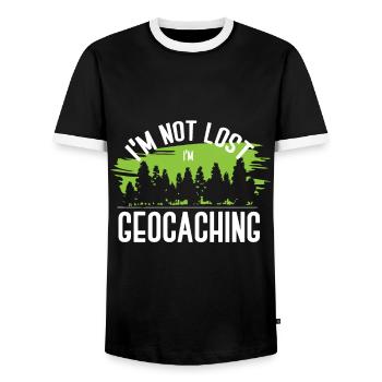 geocaching, cache, gps, geocache, geocacher, logbu - Männer Kontrast-T-Shirt - Schwarz/Weiß - Vorne - AI Model Female 172 light (172cm) & AI Model Male 178 light (178cm)