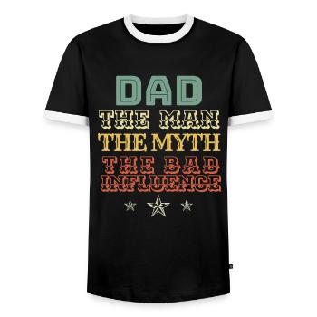 DAD Gift. DAD The Man The Myth The Bad Influence - Männer Kontrast-T-Shirt - Schwarz/Weiß - Vorne - AI Model Female 172 light (172cm) & AI Model Male 178 light (178cm)
