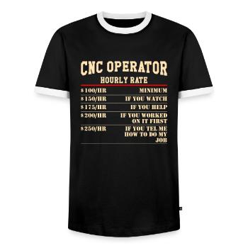 CNC Operator Hourly Rates cnc machinist - Men's Ringer Shirt - black/white - Front - AI Model Female 172 light (172cm) & AI Model Male 178 light (178cm)
