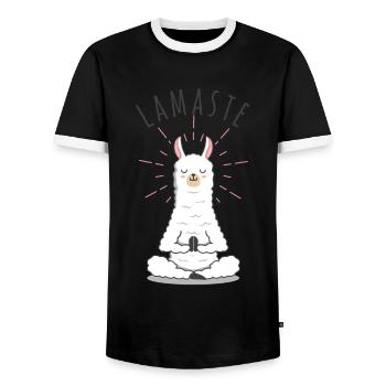 Llamaste | Kawaii Lama | Yoga Namaste - Männer Kontrast-T-Shirt - Schwarz/Weiß - Vorne - AI Model Female 172 light (172cm) & AI Model Male 178 light (178cm)