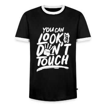 Du kannst gucken aber nicht anfassen Finger Weg - Männer Kontrast-T-Shirt - Schwarz/Weiß - Vorne - AI Model Female 172 light (172cm) & AI Model Male 178 light (178cm)