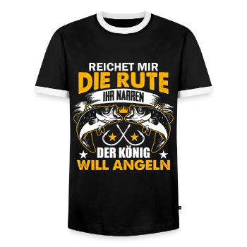 Reich mir die Rute der König will angeln Fischer A - Männer Kontrast-T-Shirt - Schwarz/Weiß - Vorne - AI Model Female 172 light (172cm) & AI Model Male 178 light (178cm)