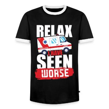Relax I Have Seen Worse Design for One - Men's Ringer Shirt - black/white - Front - AI Model Female 172 light (172cm) & AI Model Male 178 light (178cm)