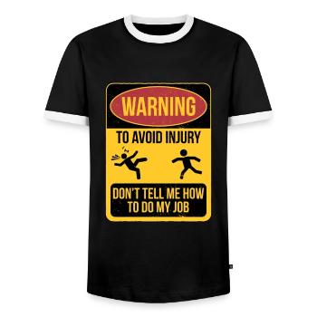 Warnung Mitarbeiter Brauche keine Ratschläge - Männer Kontrast-T-Shirt - Schwarz/Weiß - Vorne - AI Model Female 172 light (172cm) & AI Model Male 178 light (178cm)