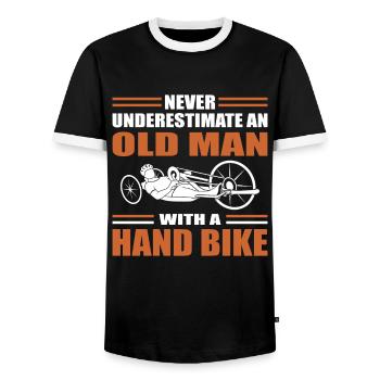 Handbike Old Man - Men's Ringer Shirt - black/white - Front - AI Model Female 172 light (172cm) & AI Model Male 178 light (178cm)