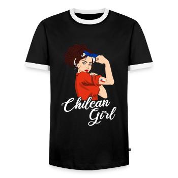 Chilean Girl funny Chilean chile - Men's Ringer Shirt - black/white - Front - AI Model Female 172 light (172cm) & AI Model Male 178 light (178cm)