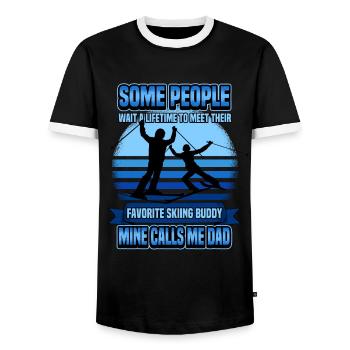 Funny ski skier mountains skiing saying gift - Men's Ringer Shirt - black/white - Front - AI Model Female 172 light (172cm) & AI Model Male 178 light (178cm)