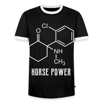 Horse Power, ketamine keta drugs shoot - Men's Ringer Shirt - black/white - Front - AI Model Female 172 light (172cm) & AI Model Male 178 light (178cm)