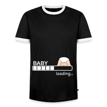 Dames Baby Loading... Cadeau Bébé Fille Enceinte - T-shirt contrasté Homme - noir/blanc - Devant - AI Model Female 172 light (172cm) & AI Model Male 178 light (178cm)