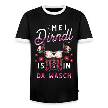 Mei Dirdnl is in da wäsch - Männer Kontrast-T-Shirt - Schwarz/Weiß - Vorne - AI Model Female 172 light (172cm) & AI Model Male 178 light (178cm)