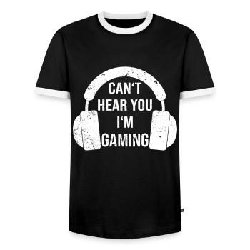 Gamer Zocker Videospiele Can't Hear You I'm Gaming - Männer Kontrast-T-Shirt - Schwarz/Weiß - Vorne - AI Model Female 172 light (172cm) & AI Model Male 178 light (178cm)