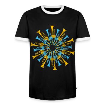 Trumpet - Men's Ringer Shirt - black/white - Front - AI Model Female 172 light (172cm) & AI Model Male 178 light (178cm)
