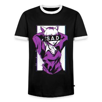 Senpai Sad Girl Anime Manga E Girl Notice Me - T-shirt contrasté Homme - noir/blanc - Devant - AI Model Female 172 light (172cm) & AI Model Male 178 light (178cm)