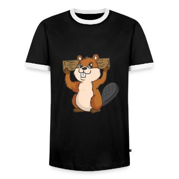 Beaver Forest Rodents for Children Animal Welfare Animal Hunter - Men's Ringer Shirt - black/white - Front - AI Model Female 172 light (172cm) & AI Model Male 178 light (178cm)