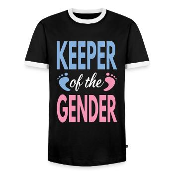Gender Reveal Keeper of the Gender Pregnancy - Men's Ringer Shirt - black/white - Front - AI Model Female 172 light (172cm) & AI Model Male 178 light (178cm)