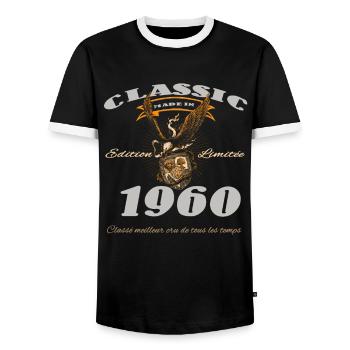 Vintage 1960's T-Shirt – Classic Limited Edition - Men's Ringer Shirt - black/white - Front - AI Model Female 172 light (172cm) & AI Model Male 178 light (178cm)