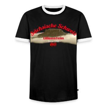 Sächsiche Schweiz - Lilienstein - Männer Kontrast-T-Shirt - Schwarz/Weiß - Vorne - AI Model Female 172 light (172cm) & AI Model Male 178 light (178cm)