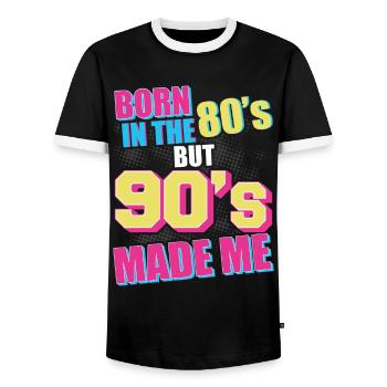 90s 90s costume 90s fashion 90s party - Men's Ringer Shirt - black/white - Front - AI Model Female 172 light (172cm) & AI Model Male 178 light (178cm)