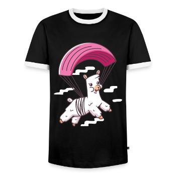Saut en parachute alpaga - Alpaca Skydive - T-shirt contrasté Homme - noir/blanc - Devant - AI Model Female 172 light (172cm) & AI Model Male 178 light (178cm)