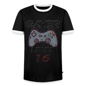 T-shirt Gamer 16 Ans – Niveau de Jeu Complété - T-shirt contrasté Homme - noir/blanc - Devant - AI Model Female 172 light (172cm) & AI Model Male 178 light (178cm)