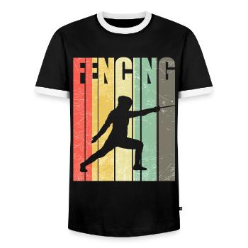 Funny fencing sport fencing fencer epee fight - Men's Ringer Shirt - black/white - Front - AI Model Female 172 light (172cm) & AI Model Male 178 light (178cm)