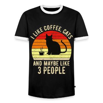Les félins et les chats de café cadeau - T-shirt contrasté Homme - noir/blanc - Devant - AI Model Female 172 light (172cm) & AI Model Male 178 light (178cm)