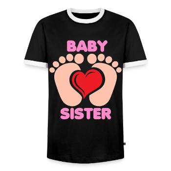 Baby Feet Heart Sister Sister Birth Siblings - Men's Ringer Shirt - black/white - Front - AI Model Female 172 light (172cm) & AI Model Male 178 light (178cm)