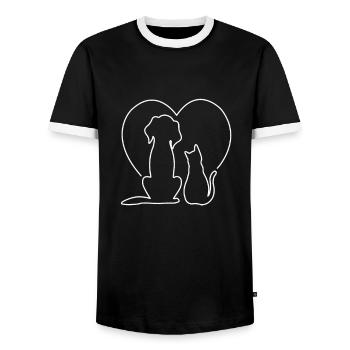 Cadeau d'amour pour chien et chat - T-shirt contrasté Homme - noir/blanc - Devant - AI Model Female 172 light (172cm) & AI Model Male 178 light (178cm)