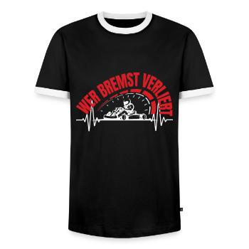 Go Kart Motorsport Heartbeat Wer Bremst Verliert - Männer Kontrast-T-Shirt - Schwarz/Weiß - Vorne - AI Model Female 172 light (172cm) & AI Model Male 178 light (178cm)