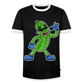 Cucumber sings funny illustration vegetable gift - Men's Ringer Shirt - black/white - Front - AI Model Female 172 light (172cm) & AI Model Male 178 light (178cm)