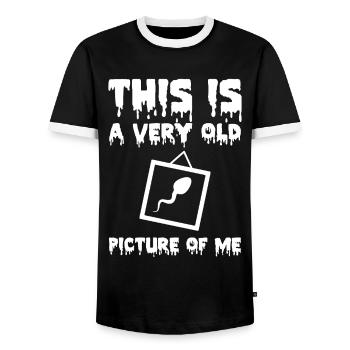 Sex Gifts – This is a very old picture of Me - Men's Ringer Shirt - black/white - Front - AI Model Female 172 light (172cm) & AI Model Male 178 light (178cm)