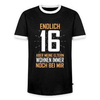 Endlich 16 Eltern wohnen noch bei mir - Männer Kontrast-T-Shirt - Schwarz/Weiß - Vorne - AI Model Female 172 light (172cm) & AI Model Male 178 light (178cm)
