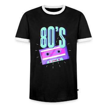 Cassette des années 80 - T-shirt contrasté Homme - noir/blanc - Devant - AI Model Female 172 light (172cm) & AI Model Male 178 light (178cm)
