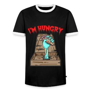 Pizza Zombie j'ai faim - T-shirt contrasté Homme - noir/blanc - Devant - AI Model Female 172 light (172cm) & AI Model Male 178 light (178cm)
