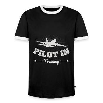 Pilot in Ausbildung - ZinSpira - Männer Kontrast-T-Shirt - Schwarz/Weiß - Vorne - AI Model Female 172 light (172cm) & AI Model Male 178 light (178cm)