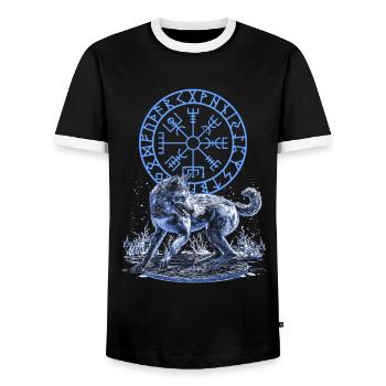 Vegvisir Mieux vaut être un loup d'Odin - T-shirt contrasté Homme - noir/blanc - Devant - AI Model Female 172 light (172cm) & AI Model Male 178 light (178cm)