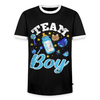 Équipe Boy Gender Reveal Baby Party - T-shirt contrasté Homme - noir/blanc - Devant - AI Model Female 172 light (172cm) & AI Model Male 178 light (178cm)