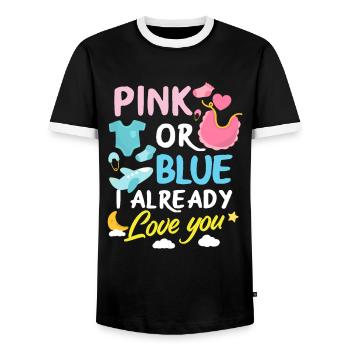 Pink oder Blau Gender Reveal Baby Party - Männer Kontrast-T-Shirt - Schwarz/Weiß - Vorne - AI Model Female 172 light (172cm) & AI Model Male 178 light (178cm)