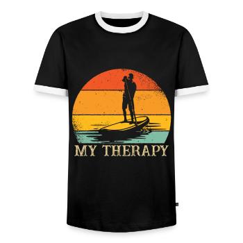 Stand Up Paddle Therapie SUP - Männer Kontrast-T-Shirt - Schwarz/Weiß - Vorne - AI Model Female 172 light (172cm) & AI Model Male 178 light (178cm)